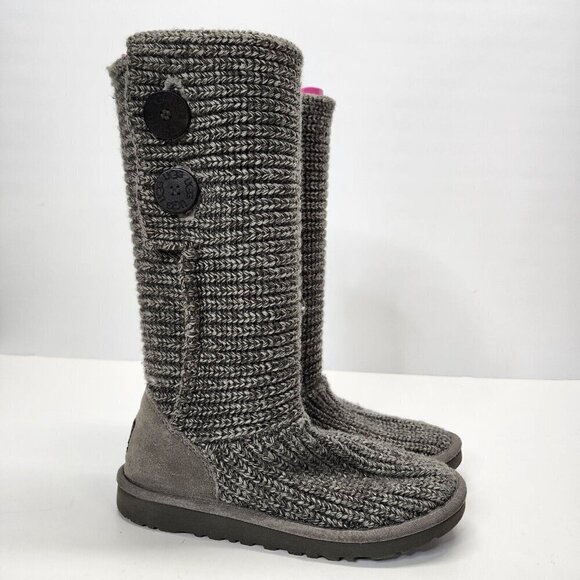UGG Australia Boots Womens 5 Classic Cardy Tall Winter Boots 5819 Grey Fabric - Picture 5 of 13